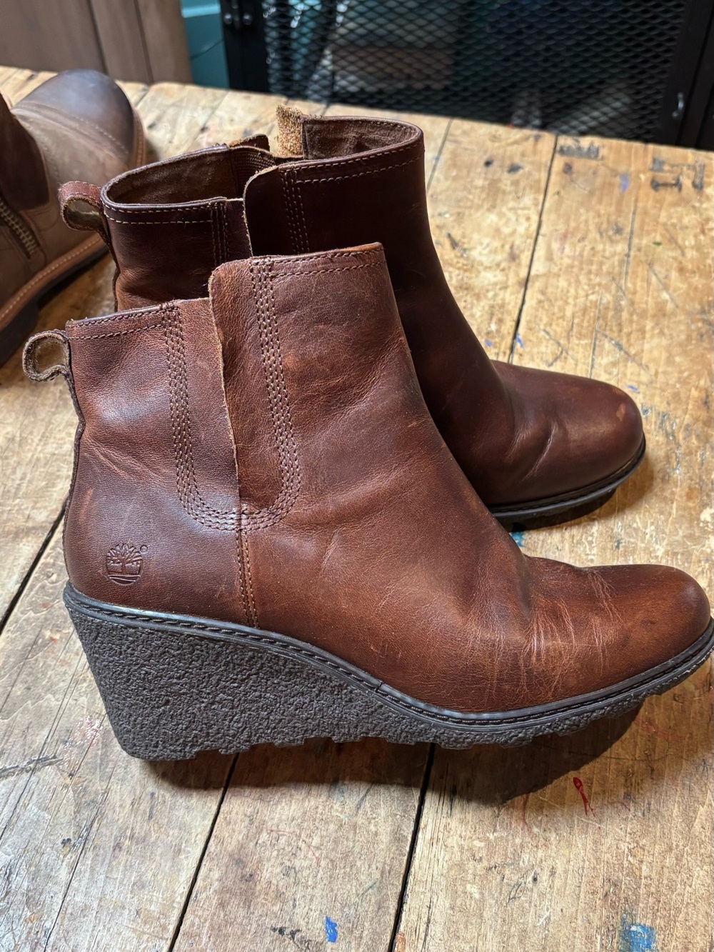 Timberland Brown Leather Wedge Chelsea Boots